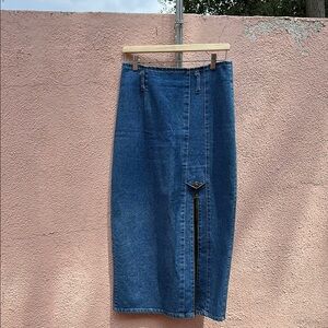 Denim Midi Skirt with Front Slit